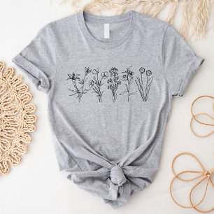 Camiseta Jardim Floral Botânico Boho Flor Silvestre Preto