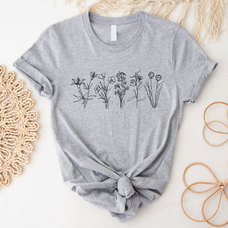 Camiseta Jardim Floral Botânico Boho Flor Silvestre Preto