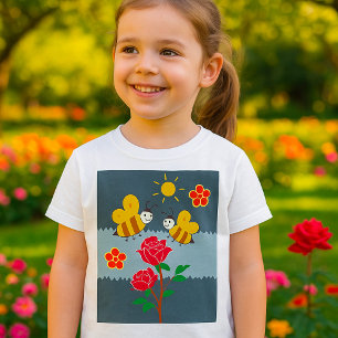 Camiseta Jardim Floral de Abelhas e Rosas