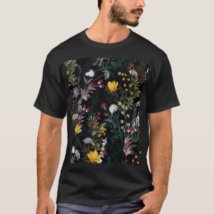 Camiseta Jardim Floral Escuro: Padrão Noturno Sangrento