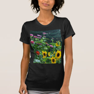 Camiseta Jardim - girassol, margarida, cosmos, pinheiro