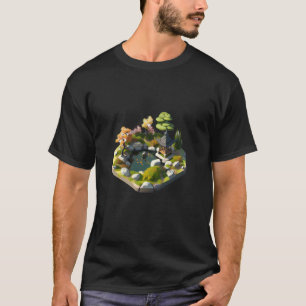 Camiseta Jardim Japonês Lago Santuário ilha isométrica 32bi