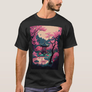 Camiseta jardim japonês Ponte de flor de cerejeira santuári