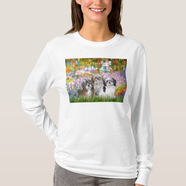 Camiseta Jardim - Shih Tzus (três) (Frente)