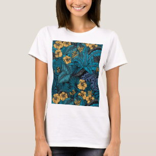 Camiseta Jardim tropical em azul e amarelo