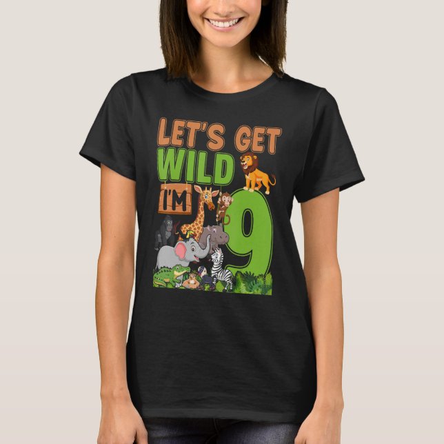 Camiseta Jardim Zoológico de 9 anos, Safari Selva Animal 9B (Frente)