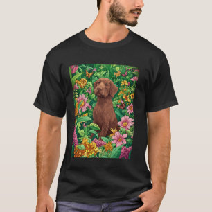 Camiseta Jardinagem 4\Cachorro Marrom em Jardim Floral Vibr