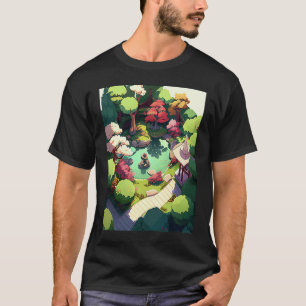Camiseta Jardinagem 4\jardim japonês colorido flor de cerej