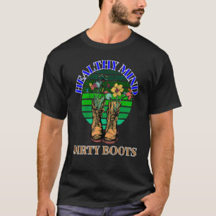 Camiseta Jardinagem 4\Jardineiro Pôr do Sol Retro Mente Sau