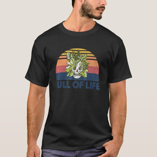 Camiseta Jardinagem Cheia de Vida Crânio Vaso Cabeça (Frente)