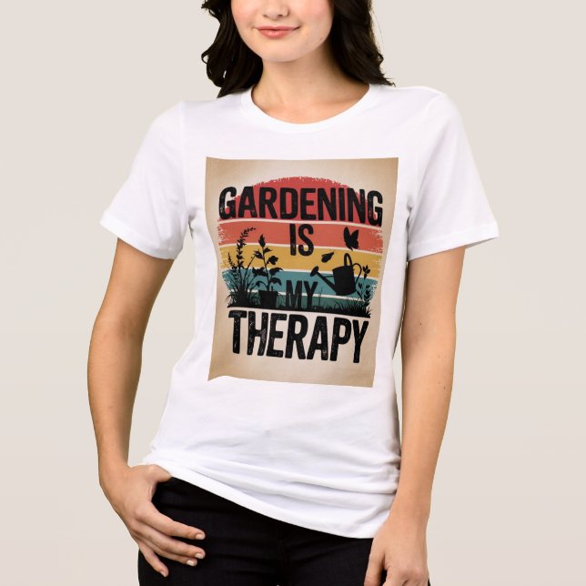 Camiseta Jardinagem é minha terapia com fundo castanho Dour (Frente)