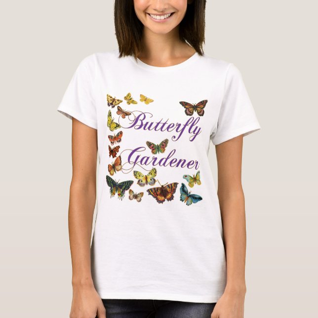 Camiseta Jardineiro da Borboleta Dizendo com Borboletas (Frente)