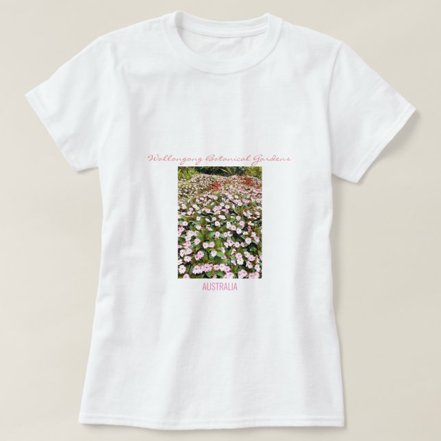 Camiseta Jardins Botânicos flores cor-de-rosa NSW (Frente do Design)