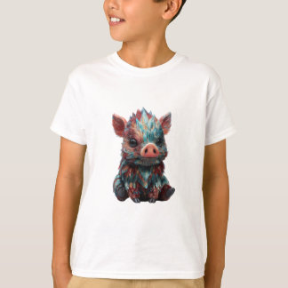 Camiseta Javalis Bebês Coloridos Iridescentes com Penas