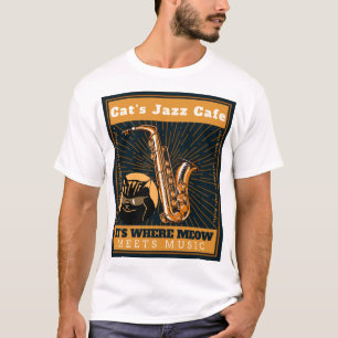 Camiseta Jazz Cat Cafe - saxofone de gato realizando saxofo