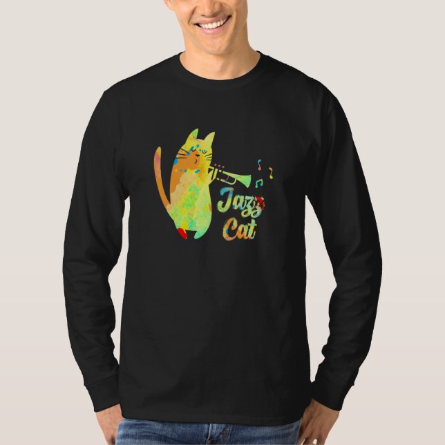Camiseta Jazz Cat Cat Playing Trumpet Kitten Musician (Frente)