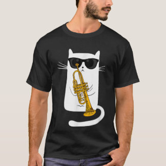 Camiseta Jazz Cat Jogando Trompete - Gatinho Hippy Hipster