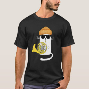Camiseta Jazz Funk & Soul Gato Fofo e Legal Tocando Trompa