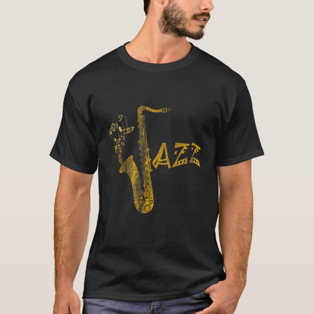 Camiseta Jazz Musicista Saxofonista Presente Saxofone (Frente)