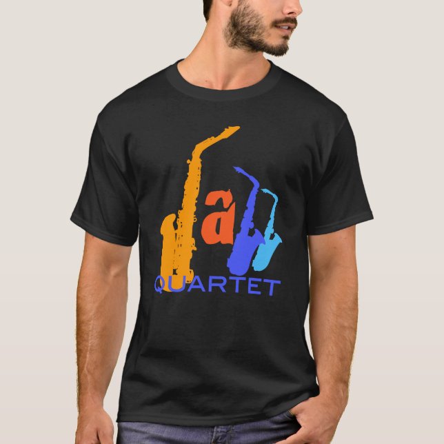 Camiseta Jazz Quartet Saxophones Letras Tee (Frente)