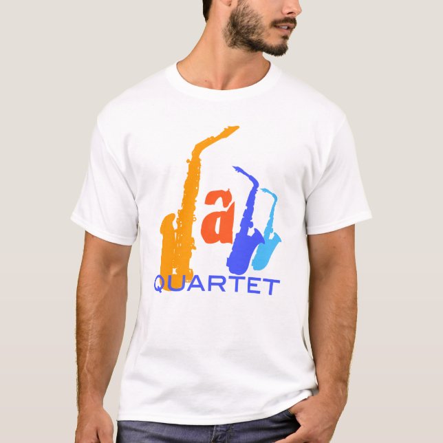 Camiseta Jazz Quartet Saxophones Letras Tee (Frente)
