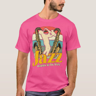 Camiseta Jazz Quer Ser Um Lover De Música Retro-Saxofone Li