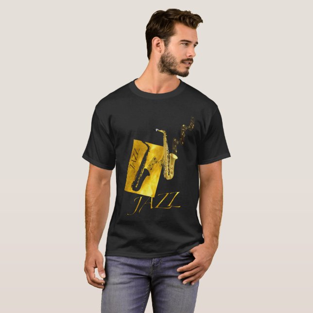 Camiseta Jazz Sax Saxofone Dourado (Frente Completa)