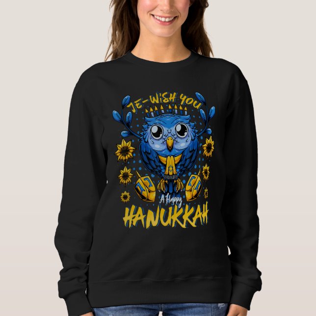 Camiseta Je Desejo-Lhe Um Feliz Chanucá Menorah Owl Hanukka (Frente)