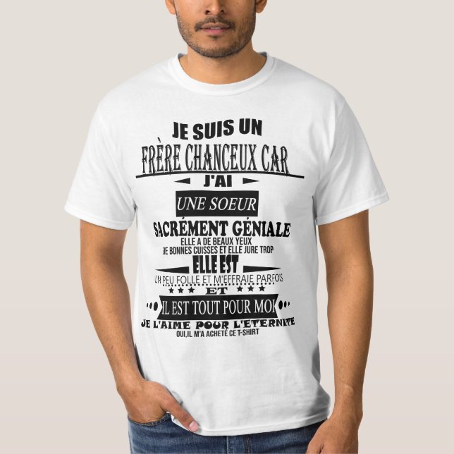Camiseta je suis un  frère chanceux car j'ai une soeur sacr (Frente)