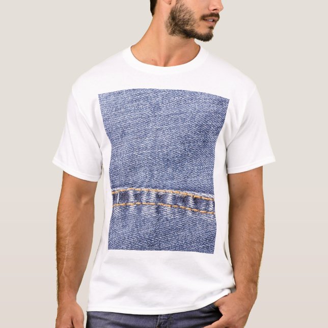 Camiseta Jeans azuis: textura pormenorizada da costura. (Frente)