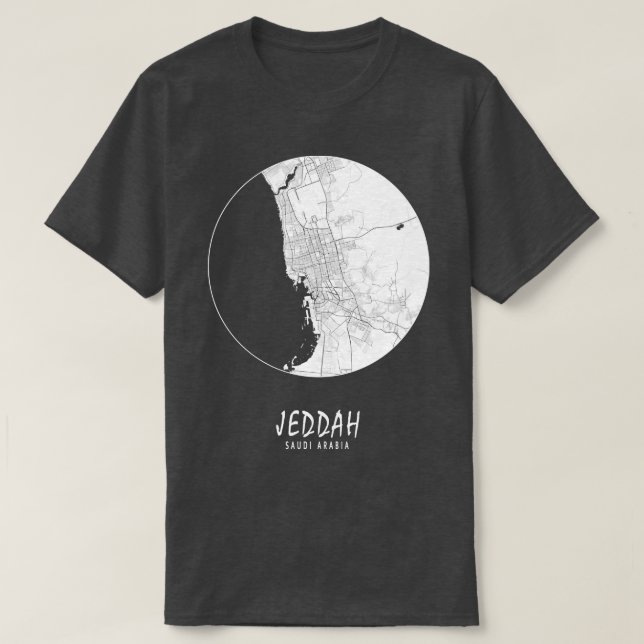 Camiseta Jeddah Makkah Cidade da Arábia Saudita Mapa Lua Co (Frente do Design)