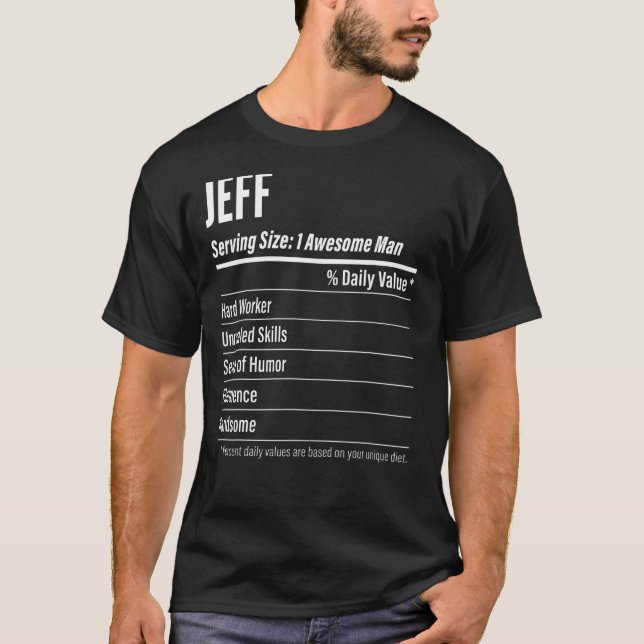 Camiseta Jeff Servindo Tamanho das Calorias do Rótulo de Nu (Frente)