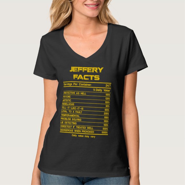 Camiseta JEFFERY facts servings nutrion daily value fathers (Frente)