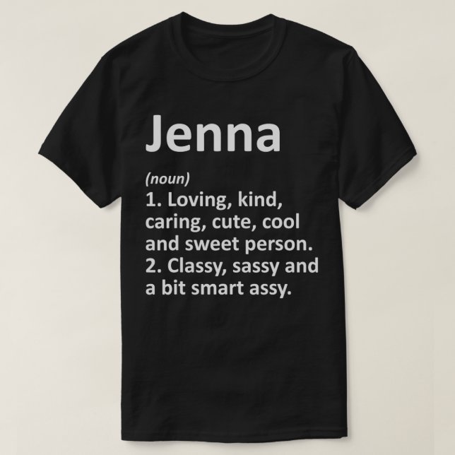 Camiseta JENNA Definição Nome Personalizado Funny Birthday (Frente do Design)