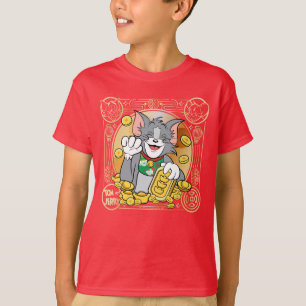 Camiseta Jerry Gato Sortudo Com Símbolos Dourados