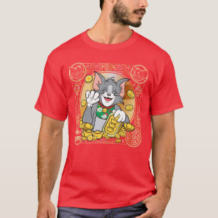 Camiseta Jerry Gato Sortudo Com Símbolos Dourados