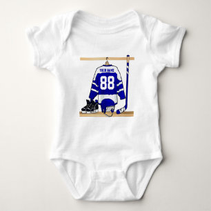 Camiseta Jérsei azul e branco personalizado do hóquei em
