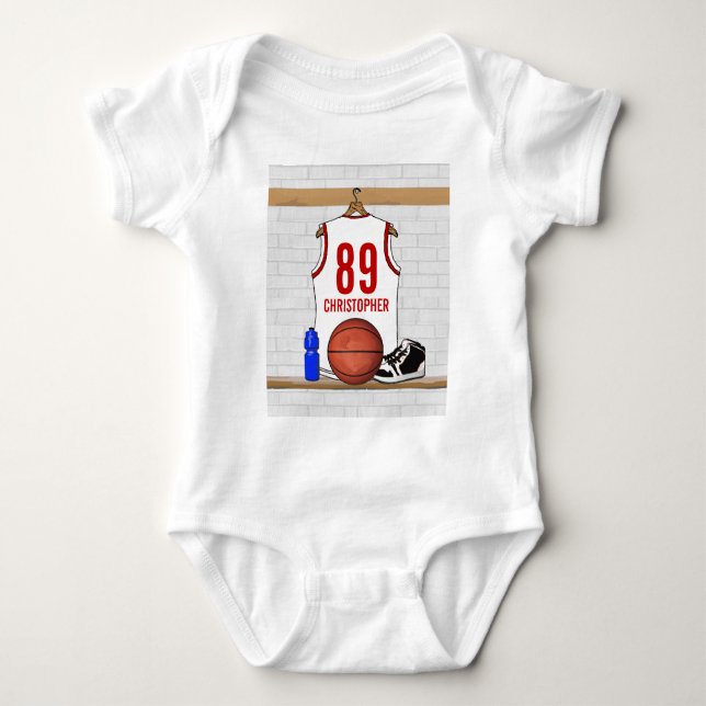 Camiseta Jérsei branco e vermelho personalizado do (Frente)