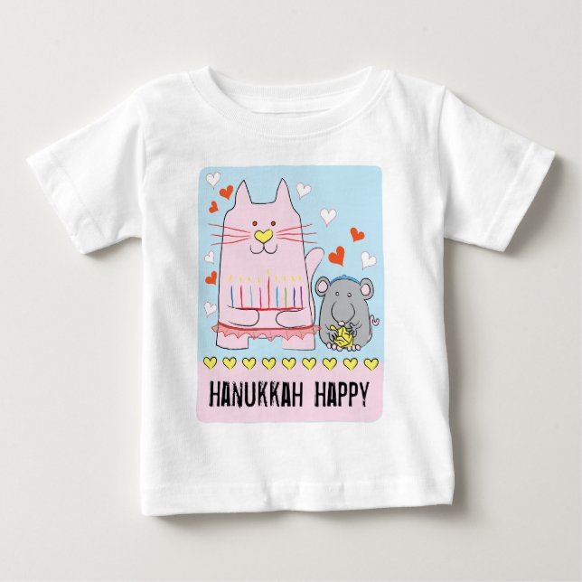 Camiseta Jersey de Hanukkah Bebê Gato e Rato (Frente)