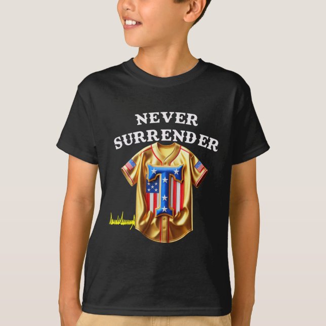 Camiseta Jersey Nunca Rende Vint Pro Trump Diversão De Base (Frente)