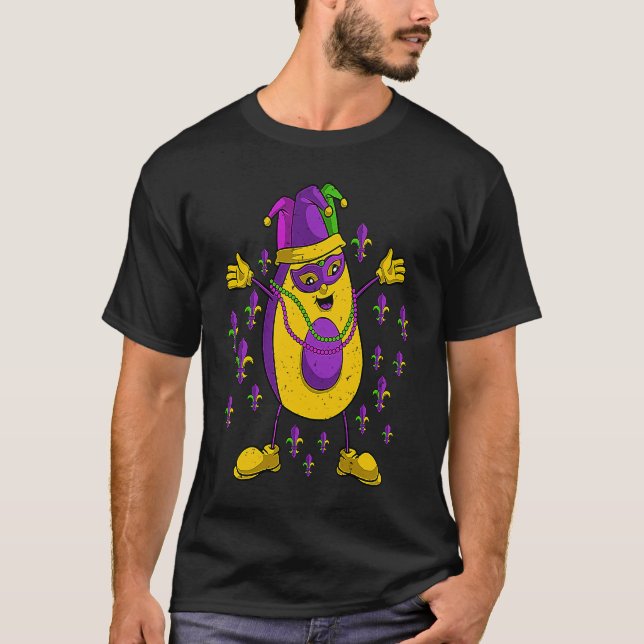 Camiseta Jester Avocado Masquerade Mask Mardi Gras Vegan Ve (Frente)