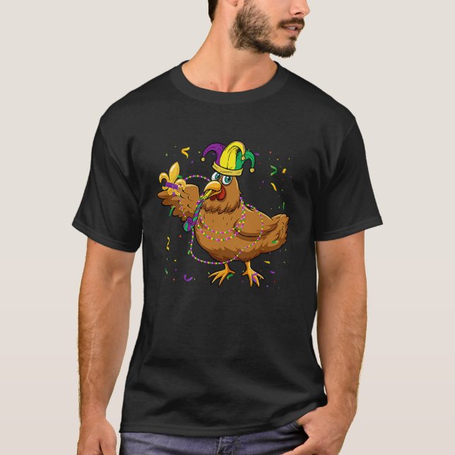Camiseta Jester Chicken Miçangas Mardi Gras Farming Men Mul (Frente)