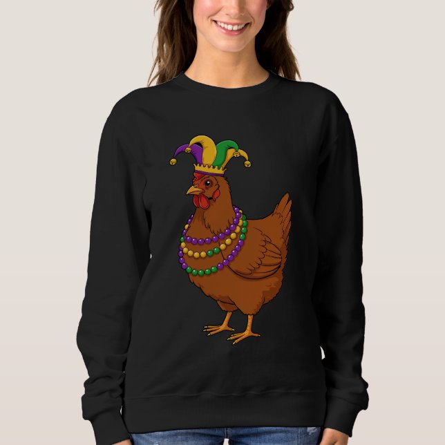 Camiseta Jester Chicken Miçangas Mardi Gras Funny Farming (Frente)