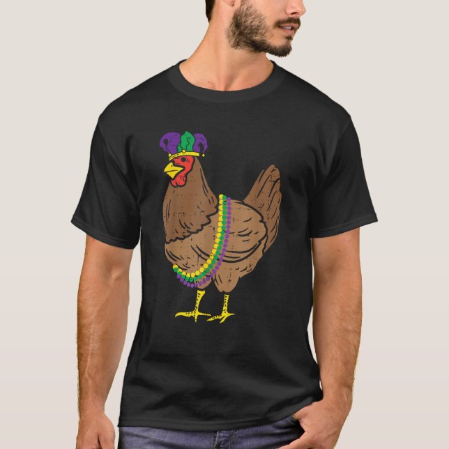 Camiseta Jester Chicken Miçangas Mardi Gras Funny Farming M (Frente)