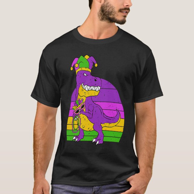 Camiseta Jester Dinosaur Masquerade Mask Sleeping Mardi Gra (Frente)