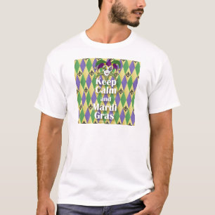 Camiseta Jester Mask Keep Calm e Mardi Gras