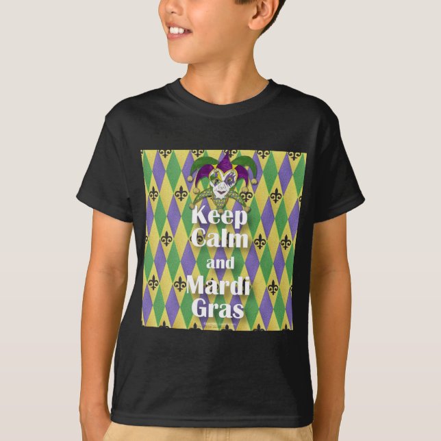 Camiseta Jester Mask Keep Calm e Mardi Gras (Frente)