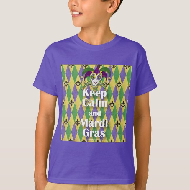 Camiseta Jester Mask Keep Calm e Mardi Gras (Frente)