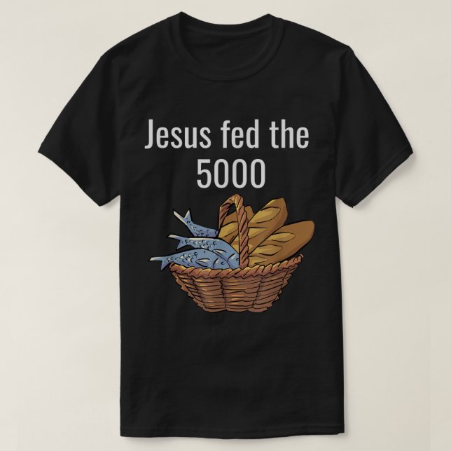 Camiseta Jesus Alimentou os 5000 5 torres e 2 bíblias de pe (Frente do Design)