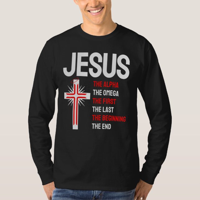 Camiseta Jesus Alpha Omega Primeiro Início Final Christi (Frente)